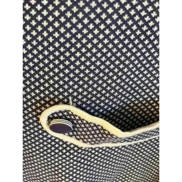 Halogen Women's Jacket Blazer 100% Cotton Blue White Fleur-de-lis Button Front L - Picture 7 of 7